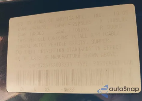 2006 Honda Accord 2.4 Ex from USA, damaged, VIN 1HGCM72676A003333